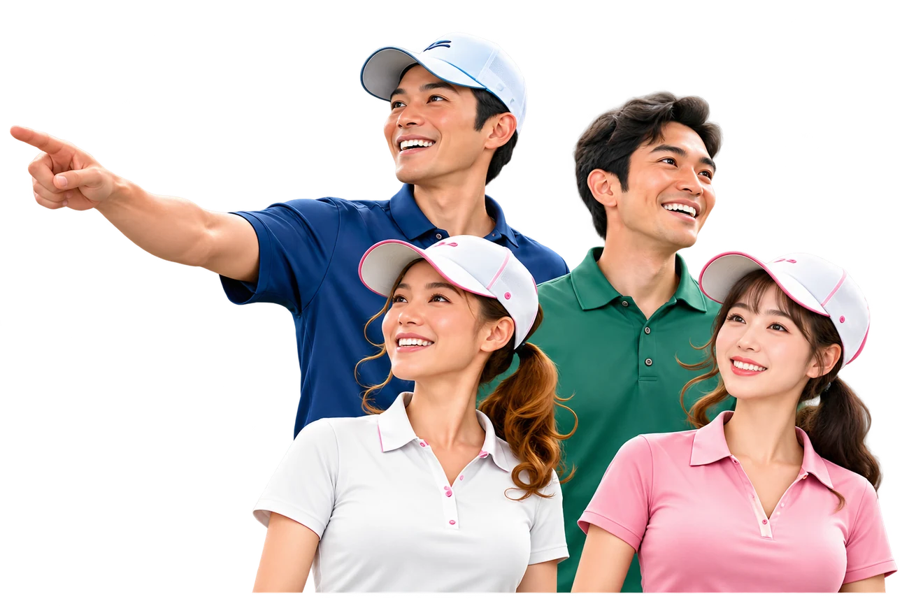笑顔の4人のゴルファー